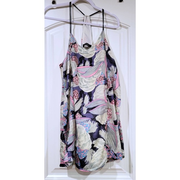 ANGL Cream Purple Blue Pink Printed Sleeveless Mini Dress Sz Medium M - Picture 1 of 4